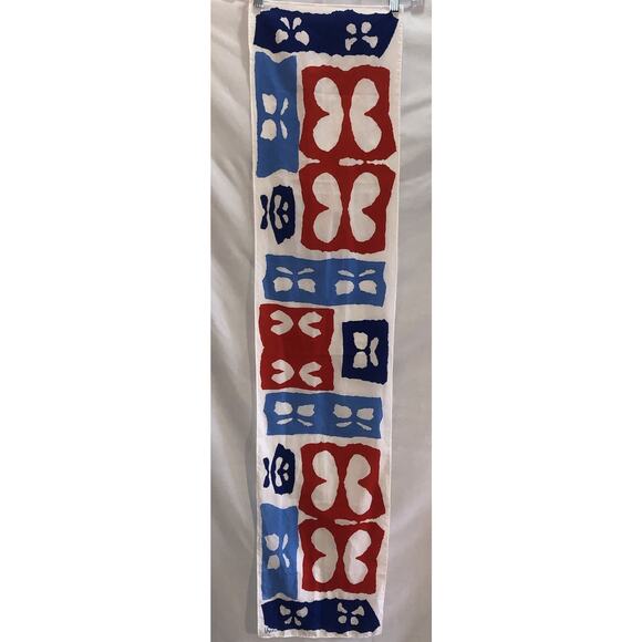 Vintage Signed Vera Neumann Scarf Hair Tie Red White Blue Butterfly Geometric - Picture 1 of 5
